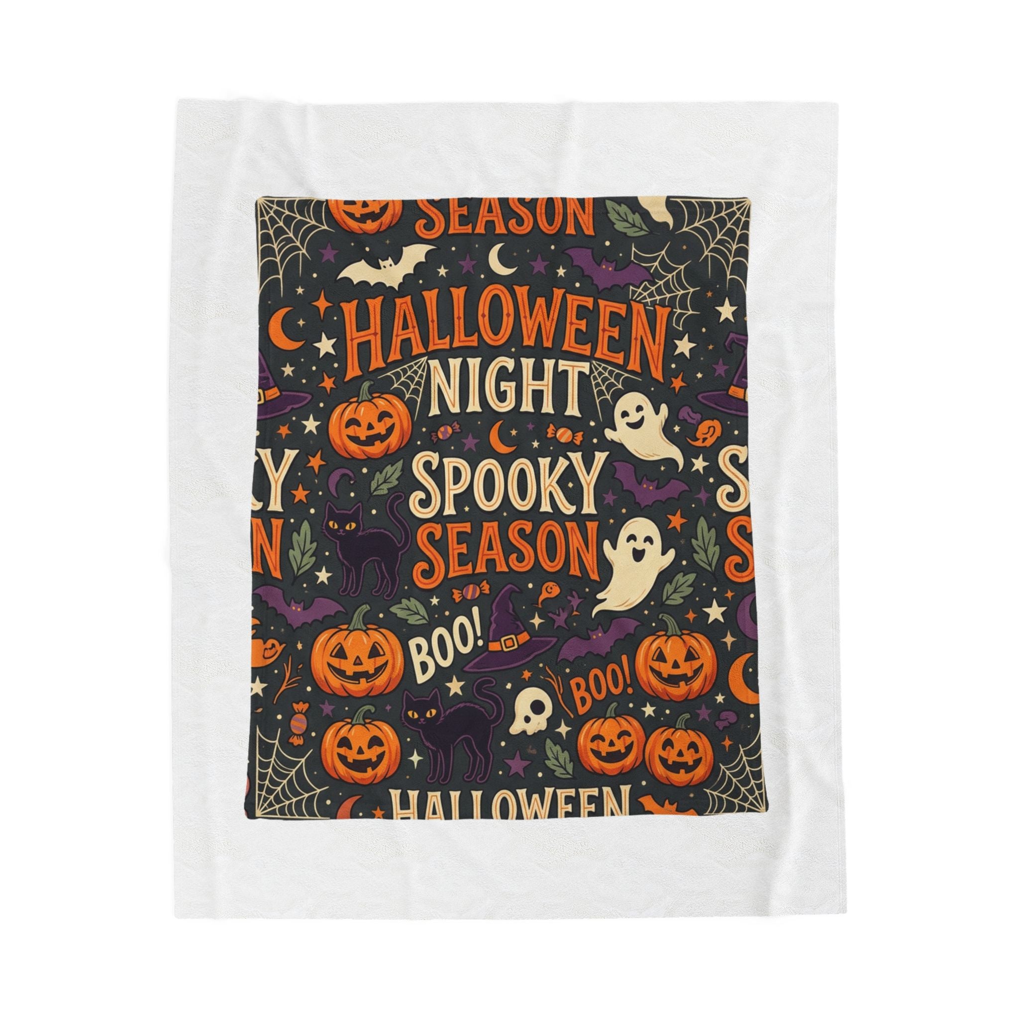 Halloween Plush Blanket — Spooky Season Pumpkin & Ghost Velveteen Throw