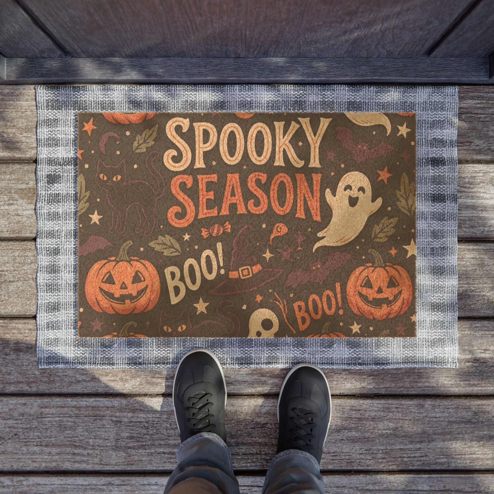 Spooky Season Doormat — Halloween Pumpkin & Ghost Welcome Mat