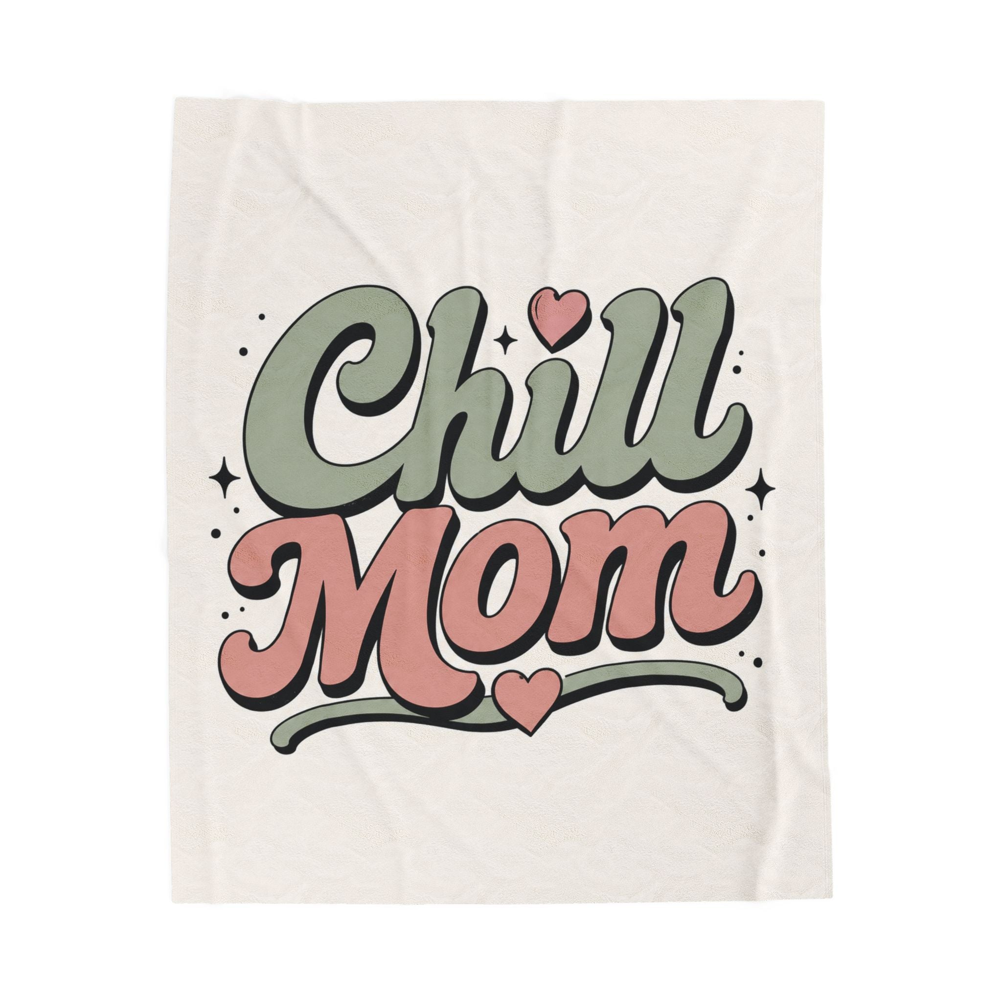 Velveteen Plush Blanket — "Chill Mom" Retro Script Cozy Throw for Mothers, Mother's Day Gift