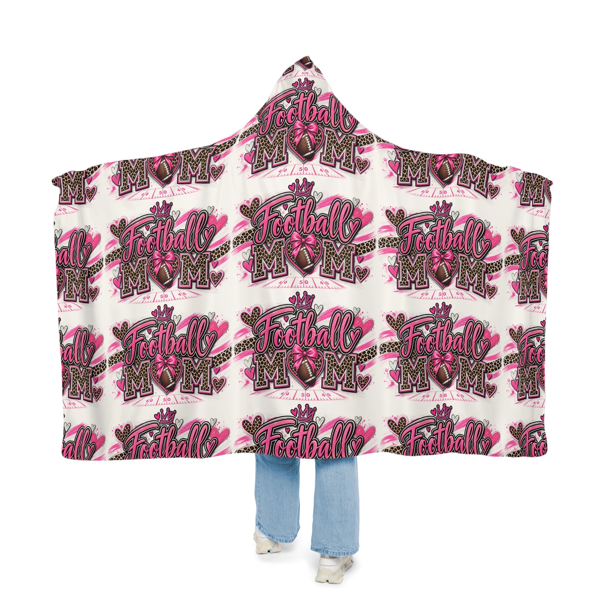 Football Mom Hooded Blanket – Pink Leopard 'Football Mom' Snuggle Throw