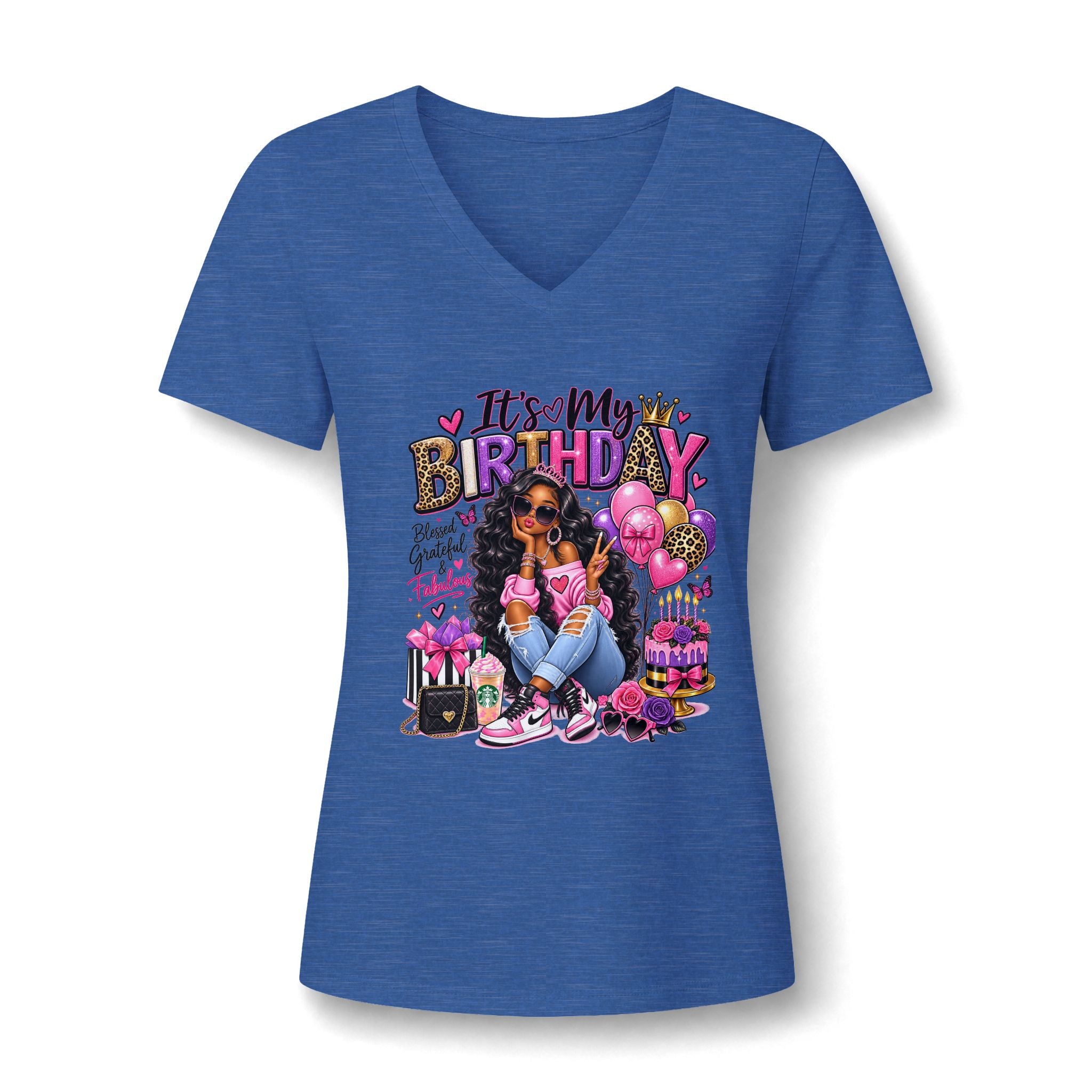 V-Neck Tee — "It's My Birthday" Graphic Women's Birthday V-Neck