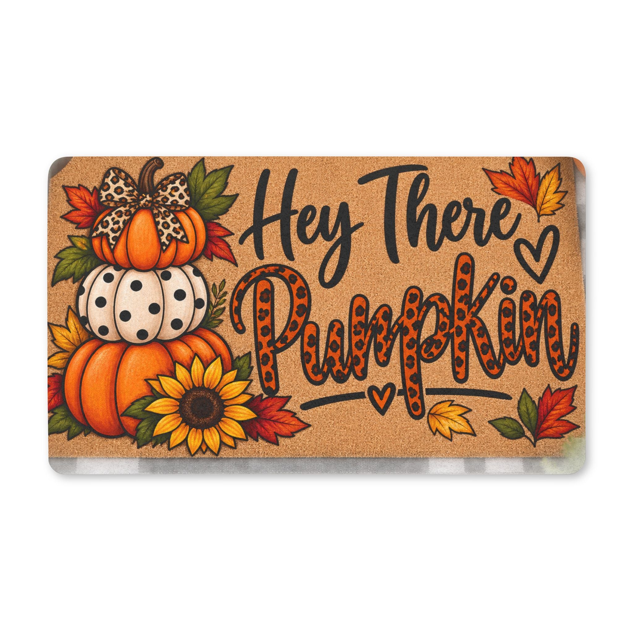 Hey There Pumpkin Doormat — Fall Welcome Mat with Pumpkins & Sunflower