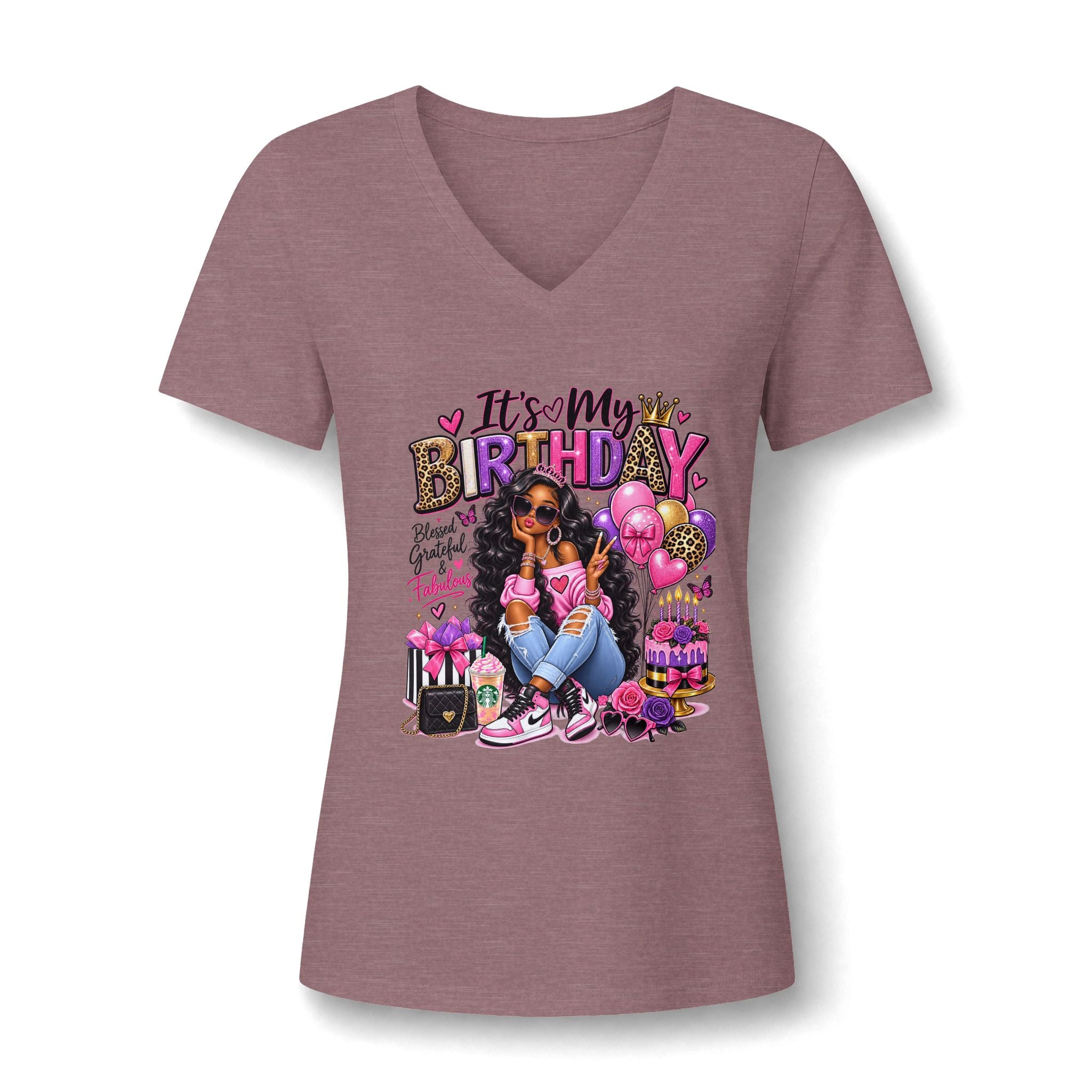 V-Neck Tee — "It's My Birthday" Graphic Women's Birthday V-Neck