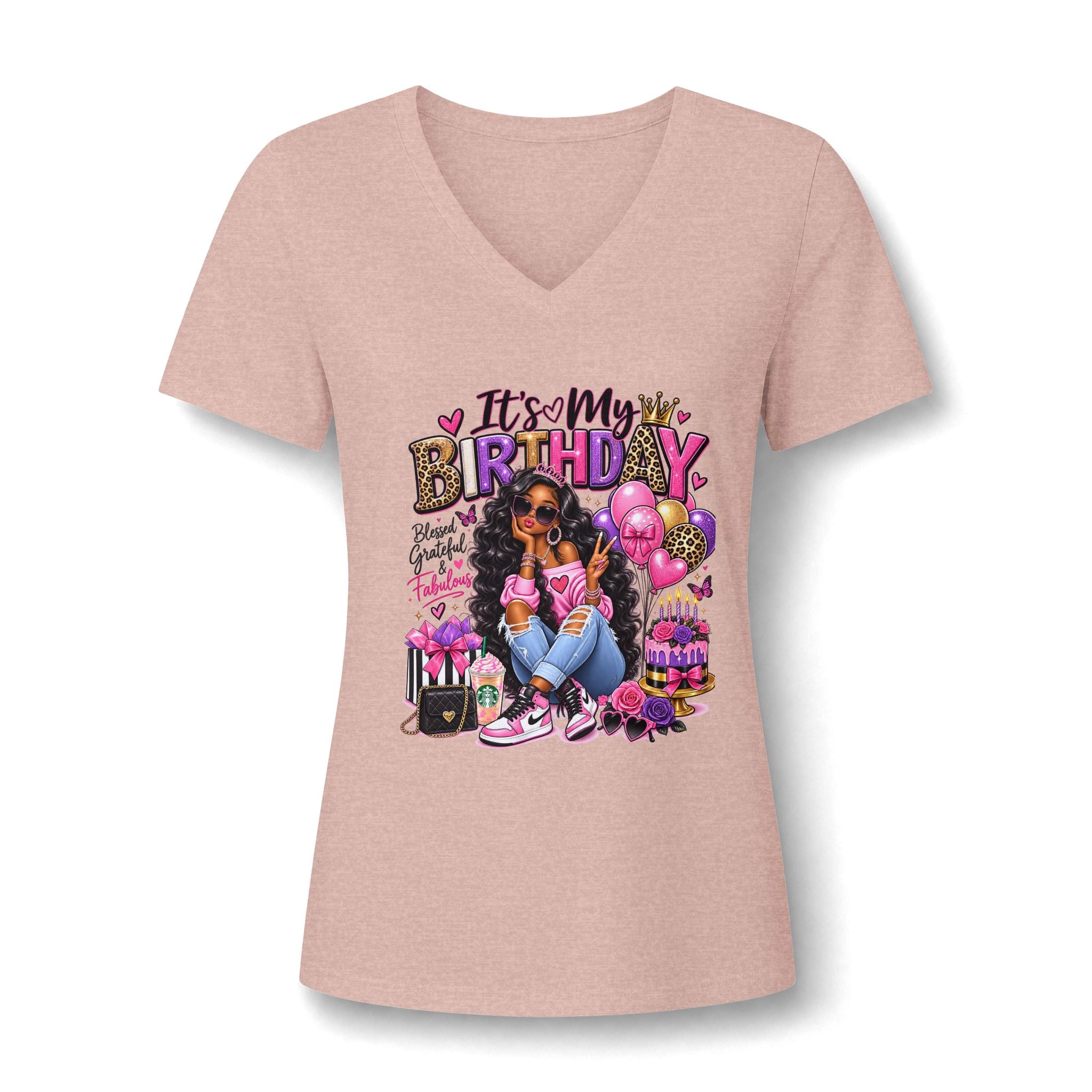 V-Neck Tee — "It's My Birthday" Graphic Women's Birthday V-Neck