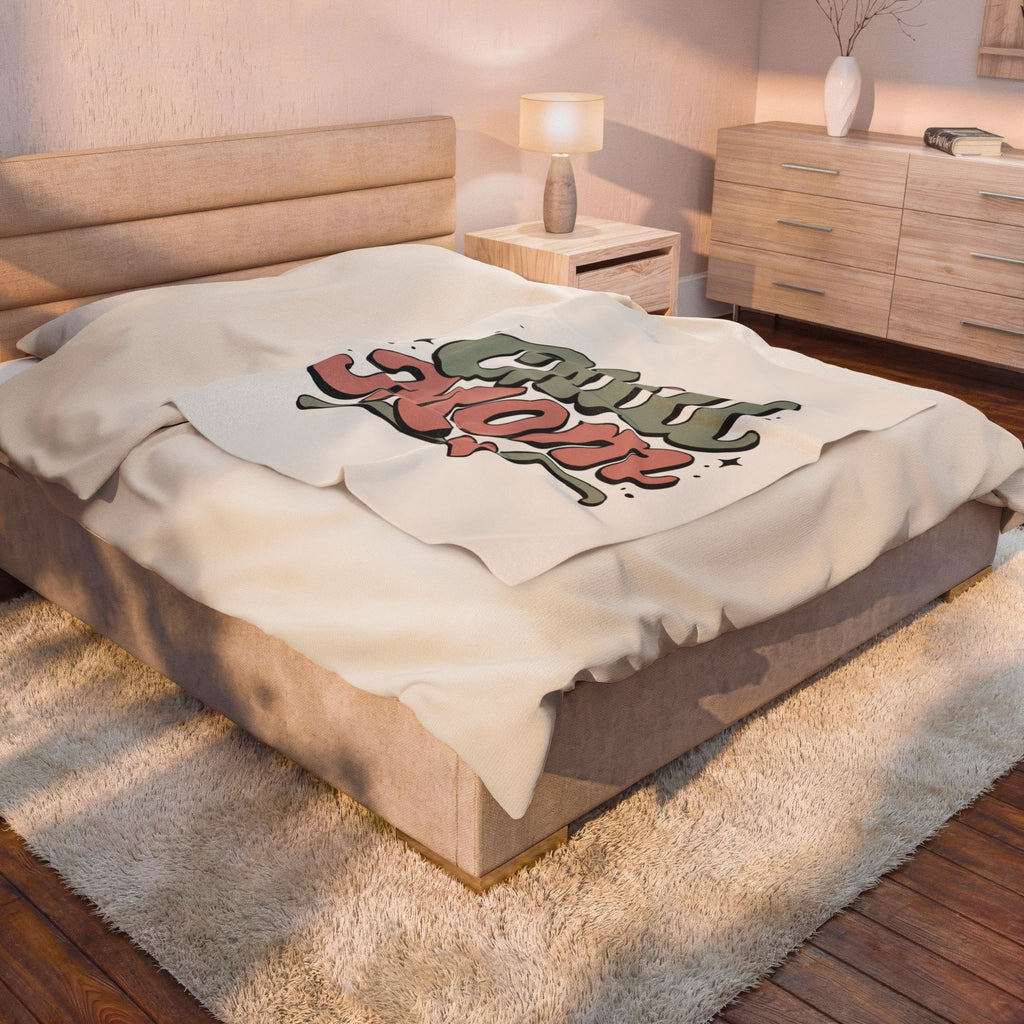 Velveteen Plush Blanket — "Chill Mom" Retro Script Cozy Throw for Mothers, Mother's Day Gift