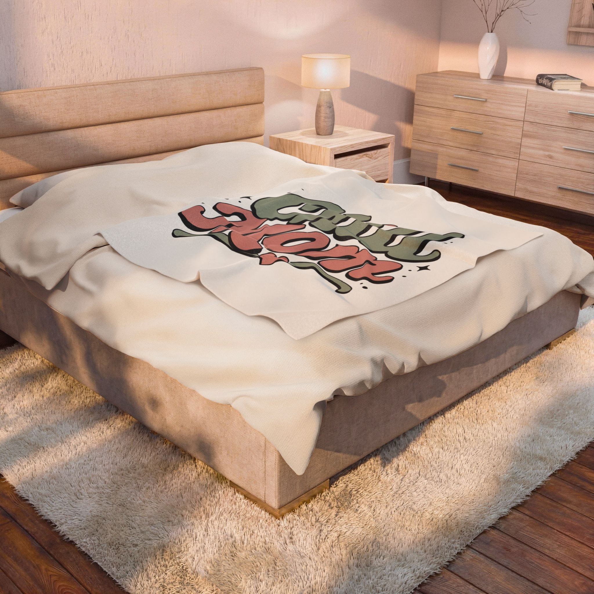 Velveteen Plush Blanket — "Chill Mom" Retro Script Cozy Throw for Mothers, Mother's Day Gift