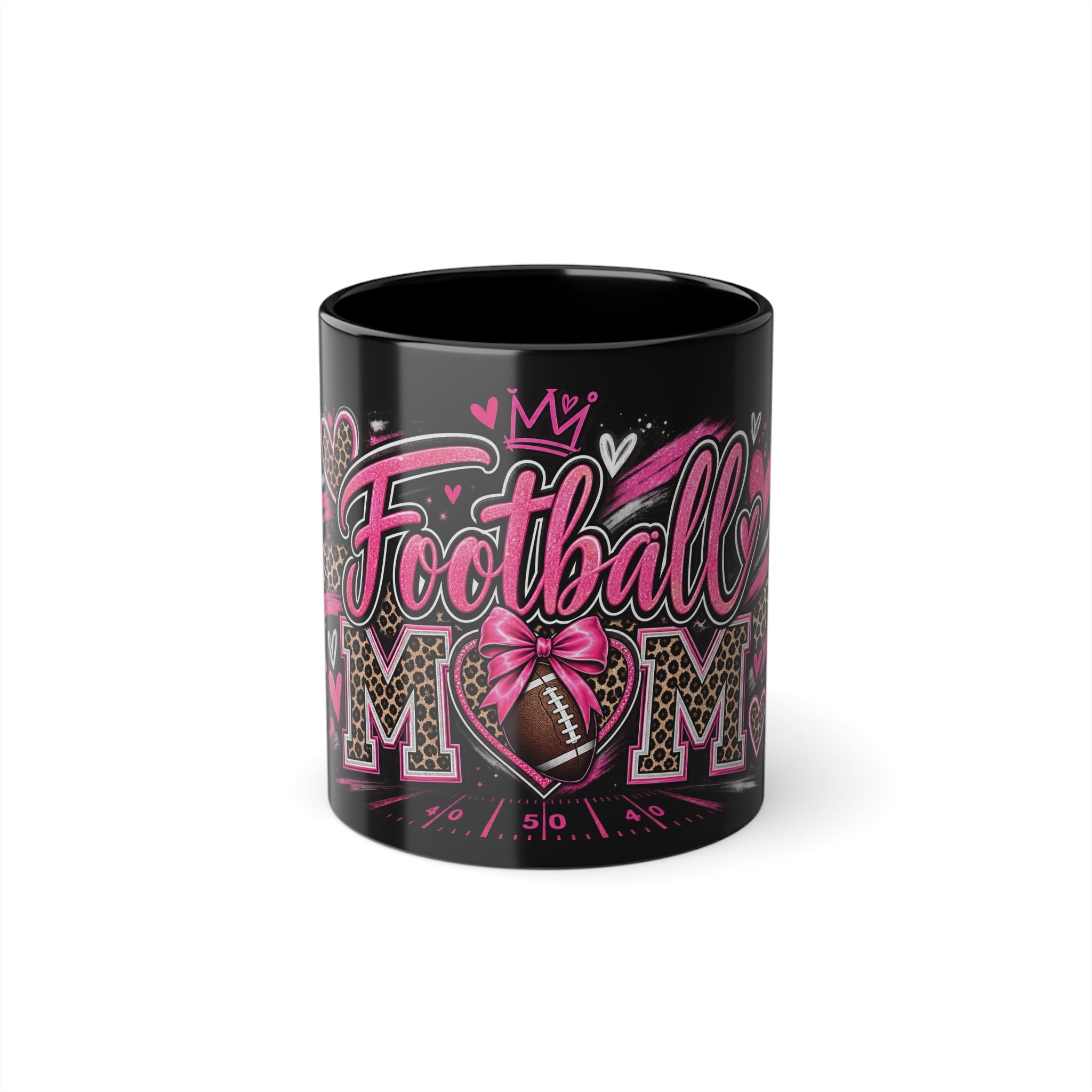 Football Mom Coffee Mug — Black 11oz (Pink Cheer Graphic)