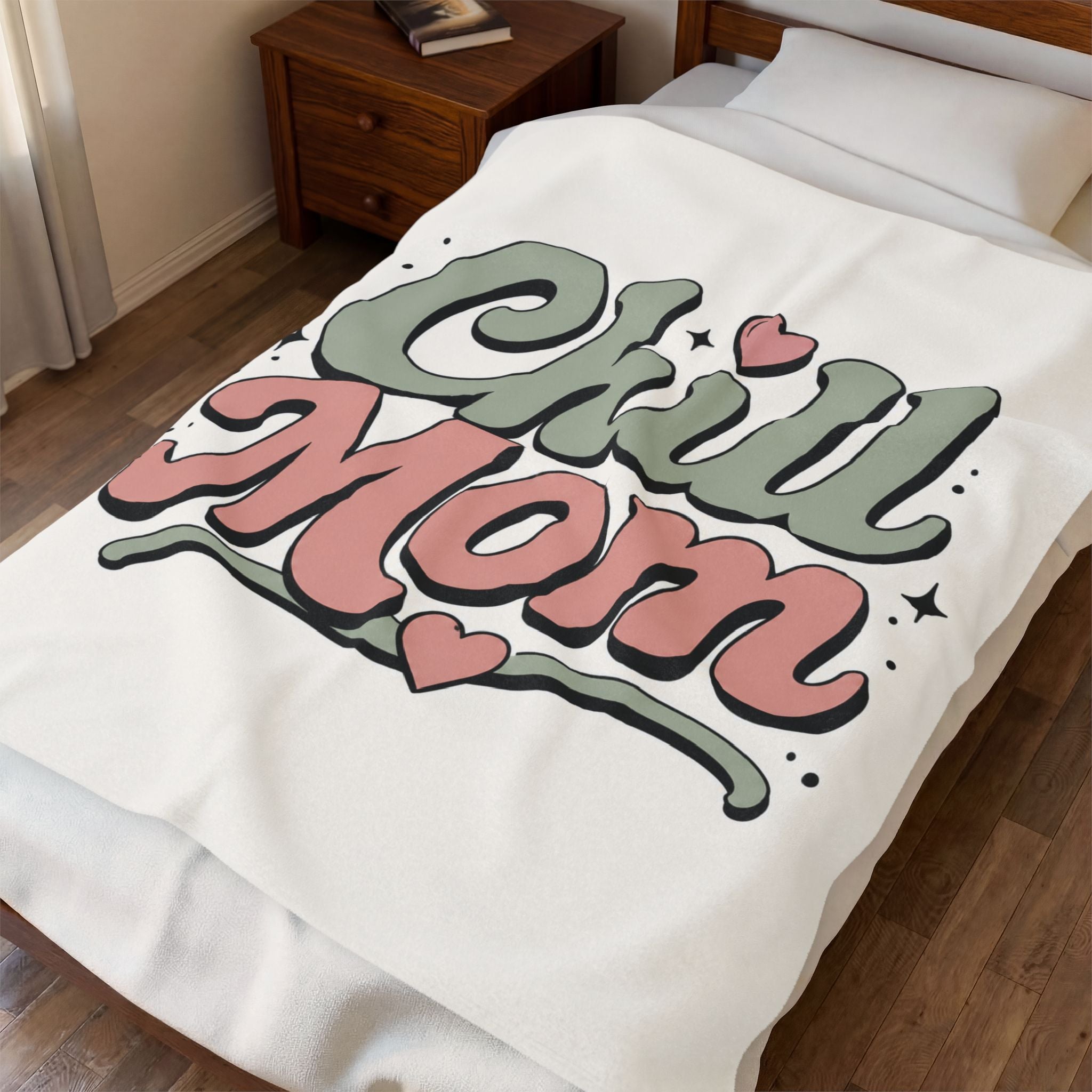 Velveteen Plush Blanket — "Chill Mom" Retro Script Cozy Throw for Mothers, Mother's Day Gift